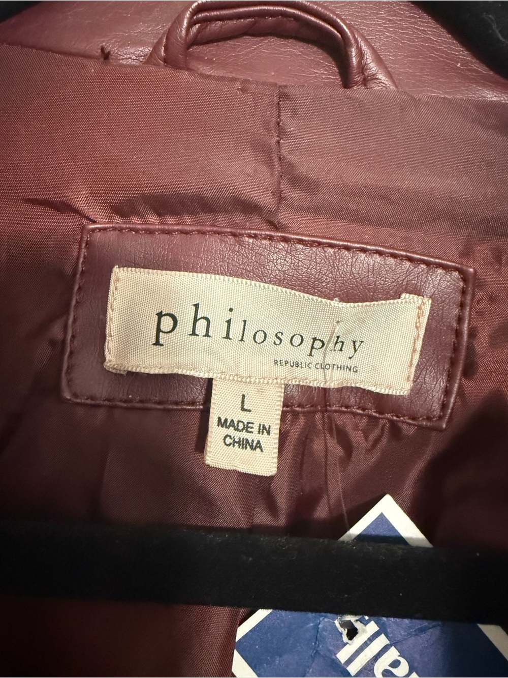 Women’s Vegan Leather Moto Jacket - Burgundy - Picture 4 of 4